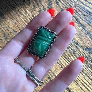 Vintage Jade & Silver Ring - Hand Carved